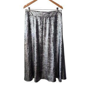 Chicos Sz 2/US Women 12 Metallic Silver Skirt Elastic Waistband Flowy Holiday